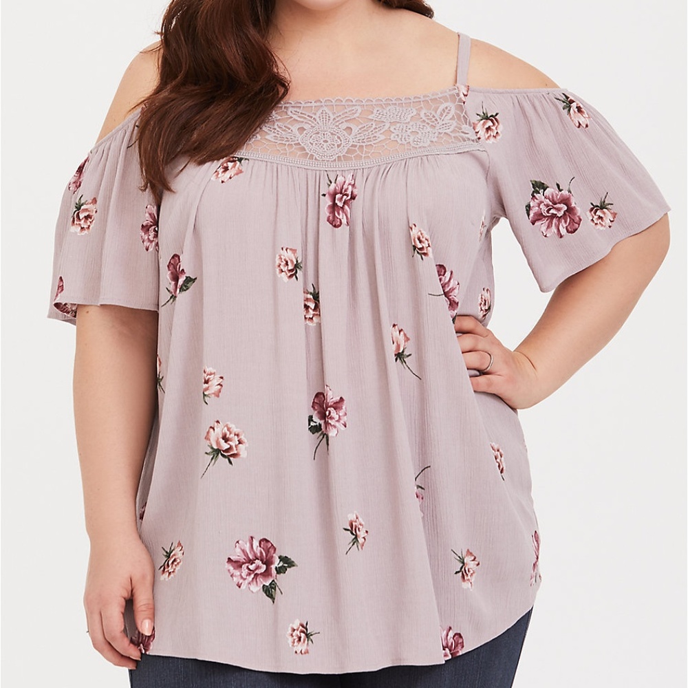 Torrid 4X Top Shirt Floral Gauze Cold Shoulder NWT